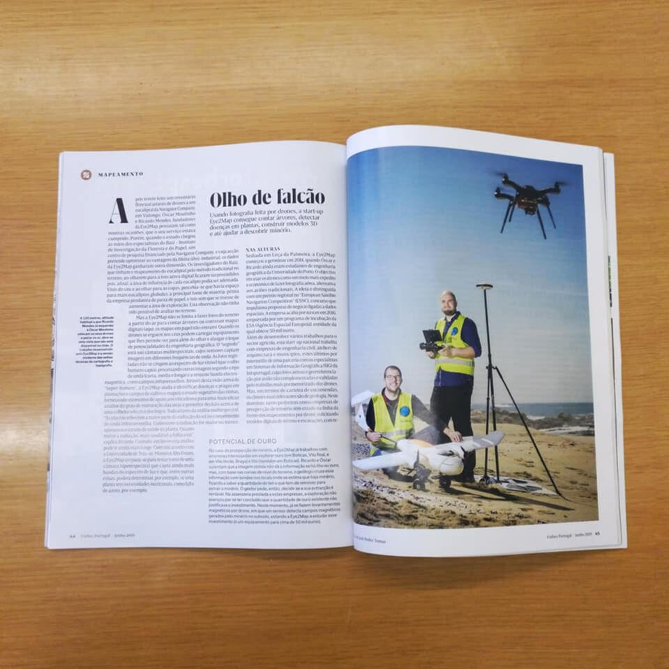 "Usando fotografia feita por drones, a start-up Eye2Map consegue contar árvores, detectar doenças em plantas, construir modelos 3D e até ajudar a descobrir minério." - Forbes Portugal, 2019