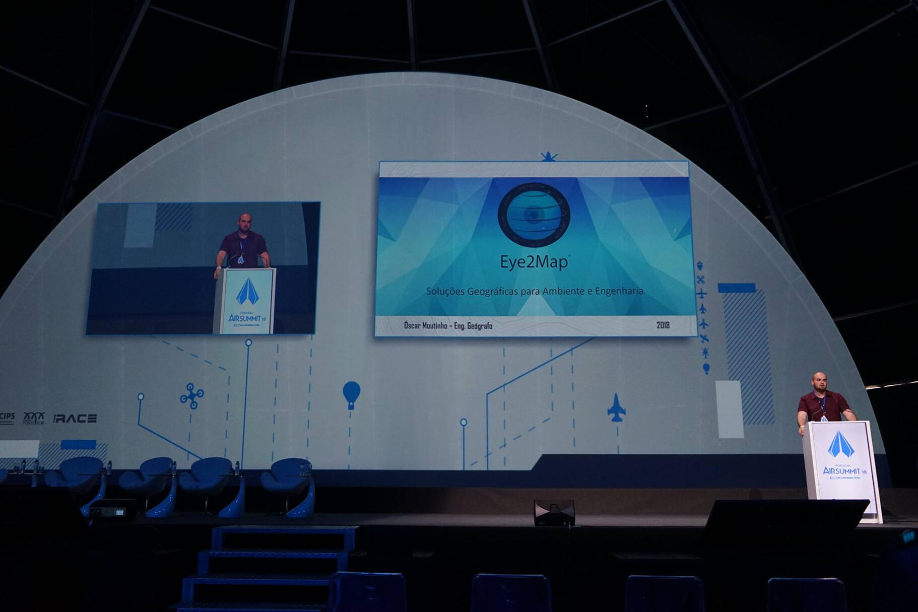 A Eye2Map esteve no Portugal Air Summit 2018, onde Óscar Moutinho fez uma apresentação da empresa e dos serviços que disponibilizamos. - 2018